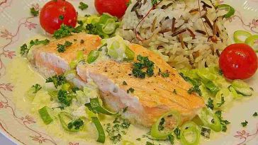 Lachs in Frühlingszwiebel-Sahne-Sauce