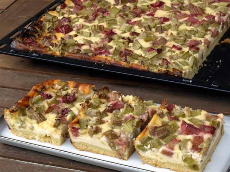 Quark Rhabarberkuchen mit Vanillepudding