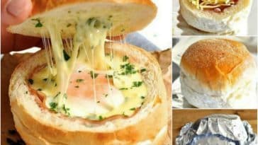 Ei-Schinken-Brötchen: Brötchen aufschneiden und aushöhlen, Schinken, Ei und Käse rein und ab in den Ofen!