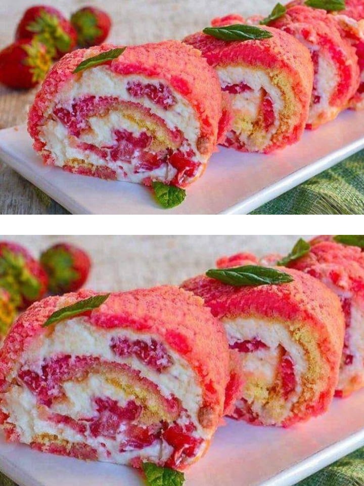 Tortenrolle aus Erdbeeren und Mascarpone