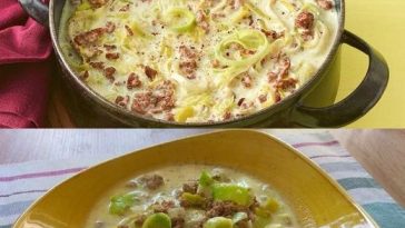 Käse-Lauch-Suppe mit Hackfleisch