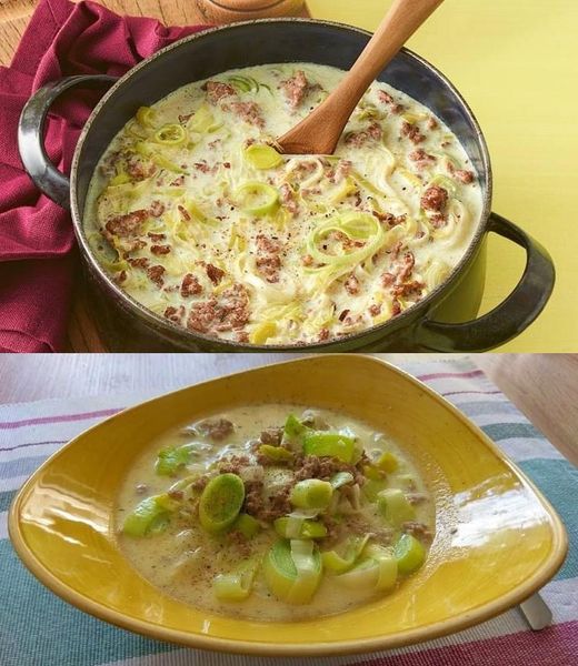 Käse-Lauch-Suppe mit Hackfleisch