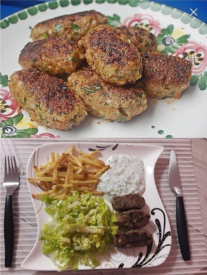 Türkische Hackröllchen mit Gurkenjoghurt und Salat