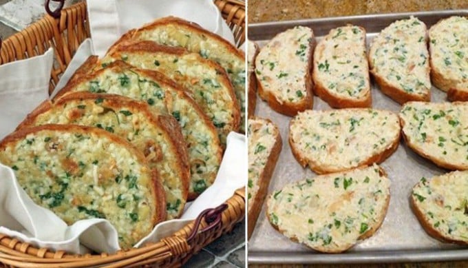 Überbackenes Brot mit gebackenem Knoblauch