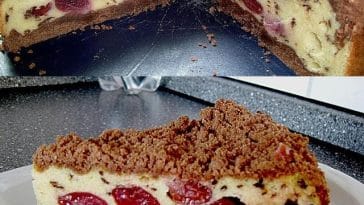 Schoko Streuselkuchen mit Vanille Kirschfüllung