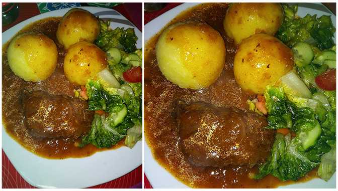 Schweinebraten mit Knödel und Salat