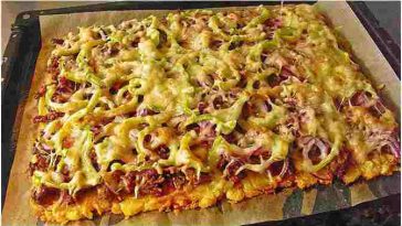 Kartoffelpizza mit Hackfleisch, ohne Hefeteig !