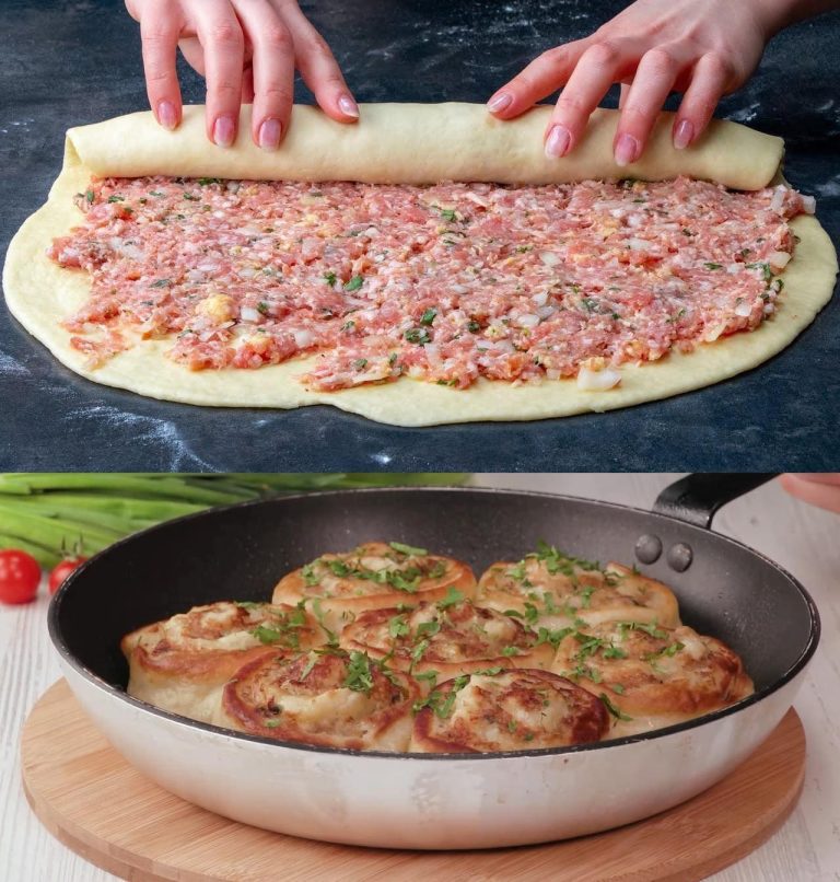 Teig eingerollt mit Hackfleisch in null Komma nichts fertig!