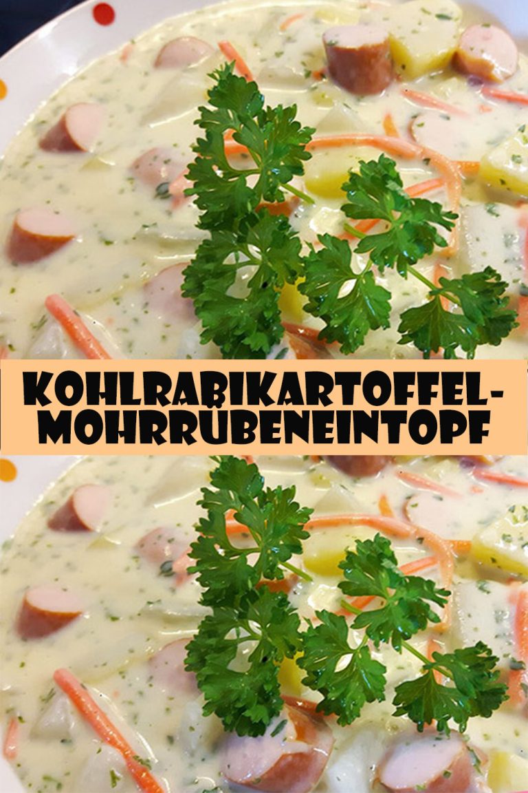 Kohlrabikartoffelmohrrübeneintopf mlt Wiener Würstchen