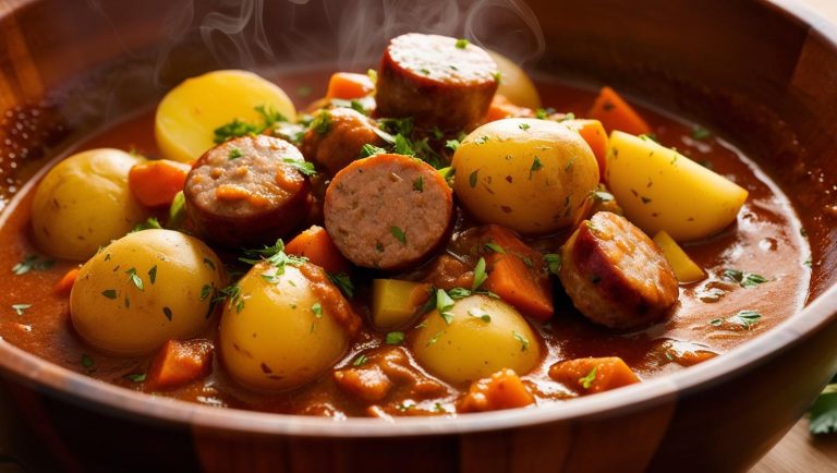 Deftiges Kartoffelgulasch mit Würstchen – Wohlfühlgericht für kalte Tage