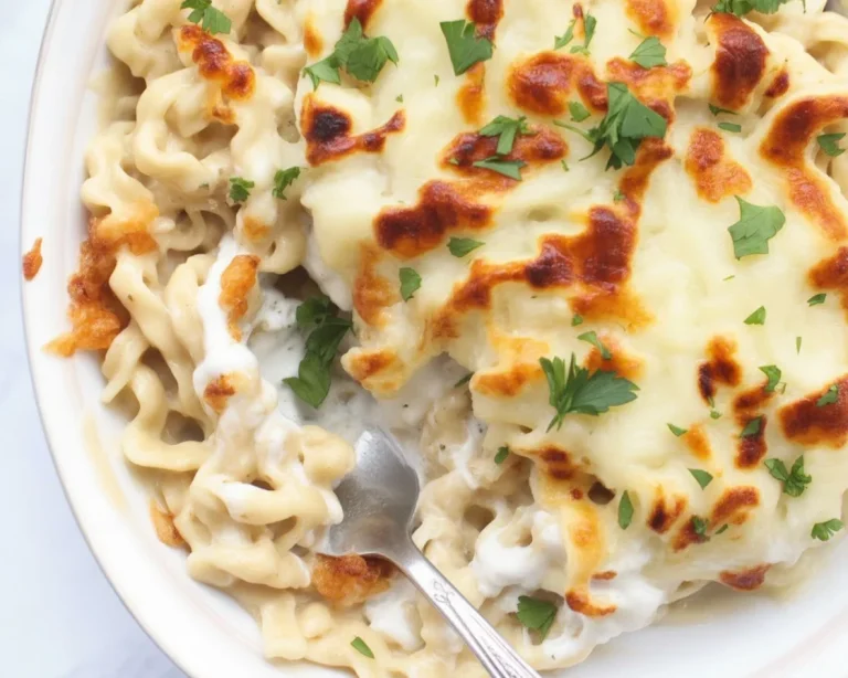 Käsespätzle mit geschmolzenem Käse und Röstzwiebeln auf einem Teller