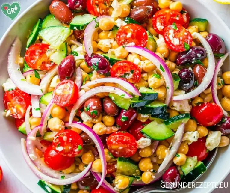 Mediterraner Kichererbsensalat mit frischem Gemüse und Kräutern
