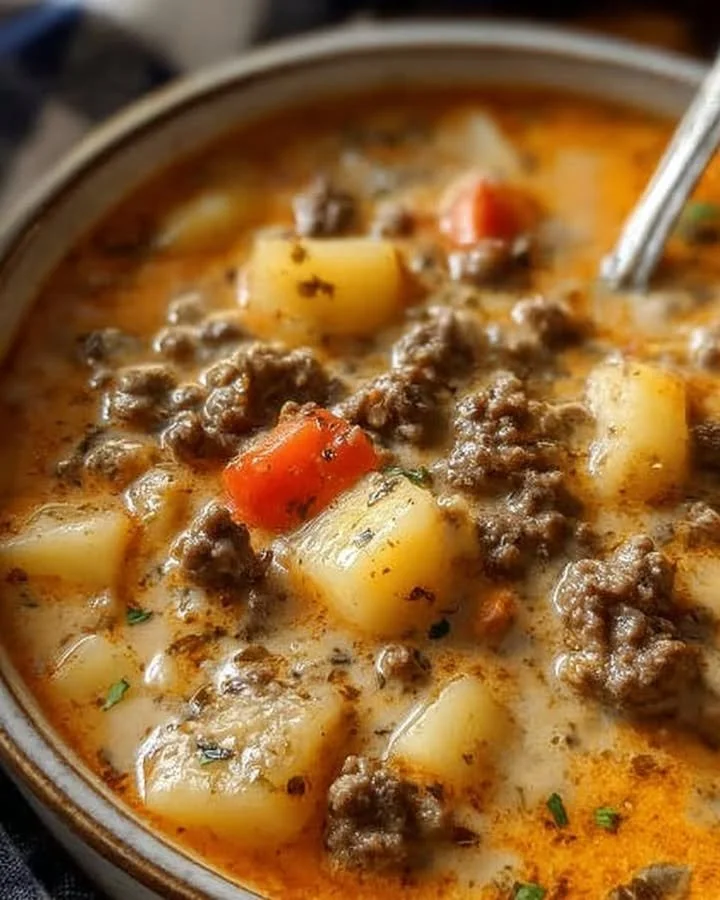 Schüssel mit köstlicher Hamburger Suppe mit geheimen Zutaten
