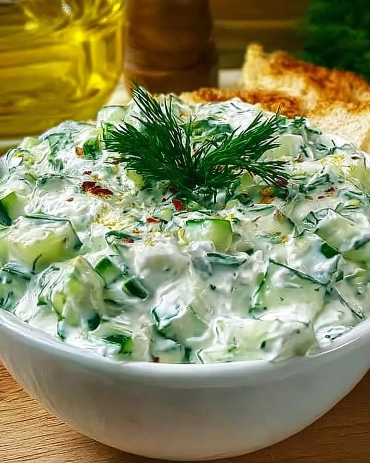 Hausgemachtes Tzatziki mit Gurke und Joghurt auf einem Teller