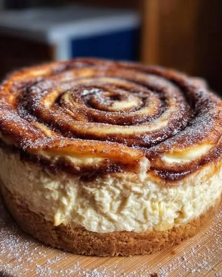 Zimt-Käsekuchen auf einem Teller mit Zimtstangen und frischen Früchten