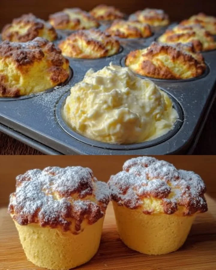 Frische Quark-Muffins auf einem Teller mit Früchten garniert