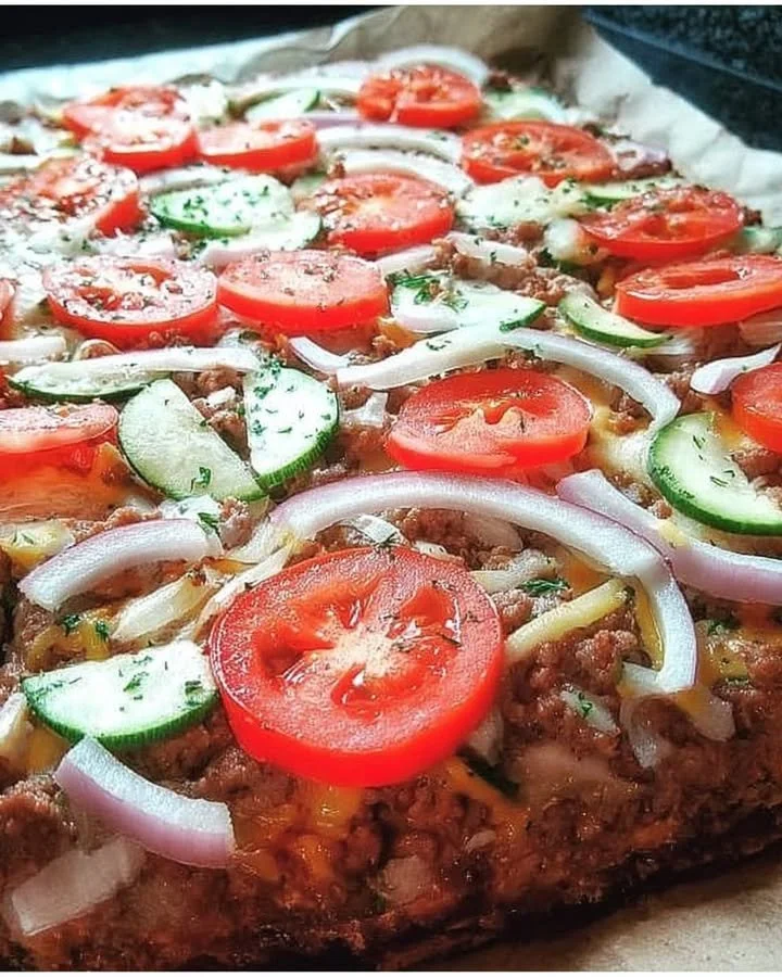 Leckere Hackfleischpizza mit frischen Zutaten und würziger Soße