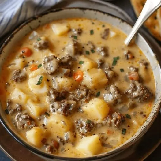 Eine leckere Schüssel Hamburger Suppe mit frischen Kräutern