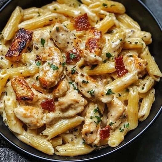 Heirate mich Hähnchen Pasta mit frischen Zutaten und aromatischen Gewürzen