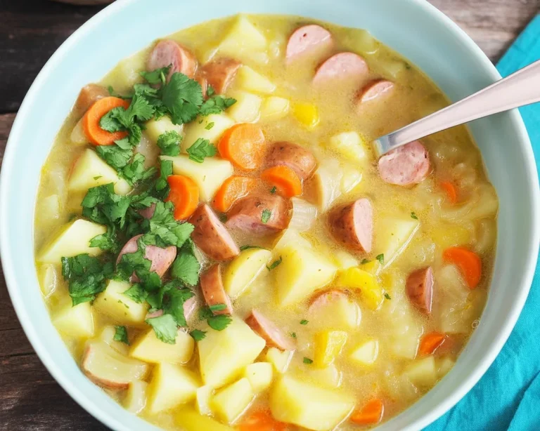 Leckere Kartoffelsuppe auf einem Tisch serviert, perfekt für die ganze Familie.