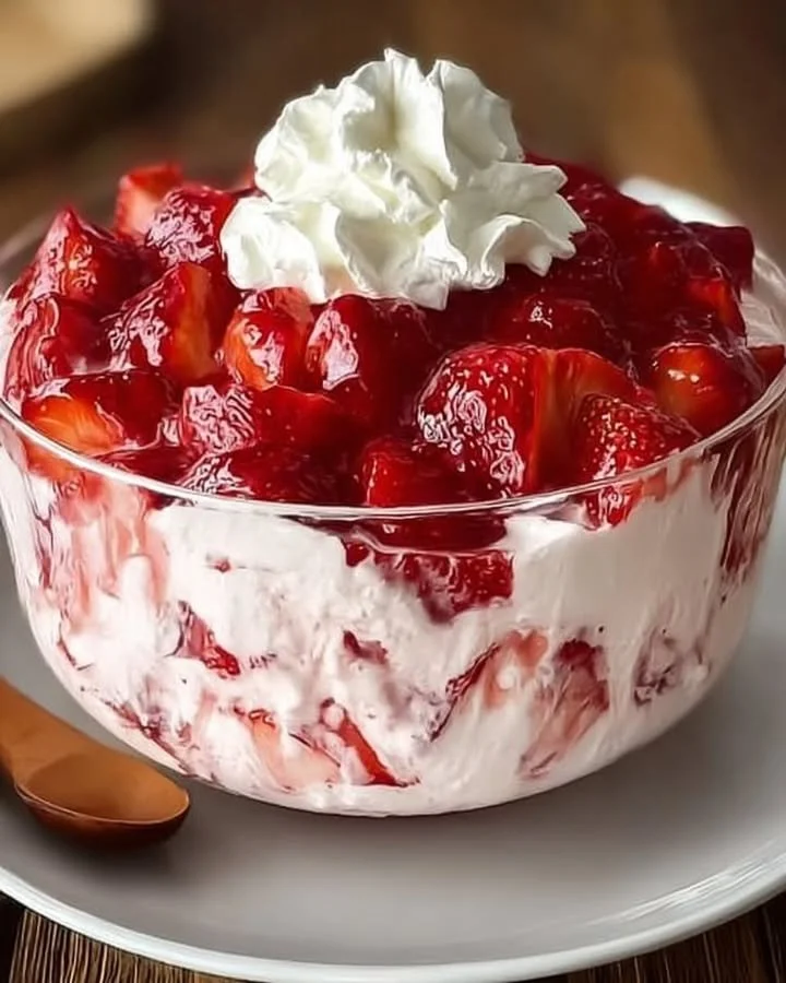 Schneller Erdbeertraum mit frischen Erdbeeren und Sahne, perfekt für den Sommer.