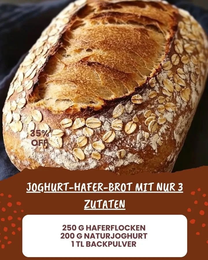 Joghurt-Hafer-Brot mit nur 3 Zutaten auf rustikalem Holzbrett