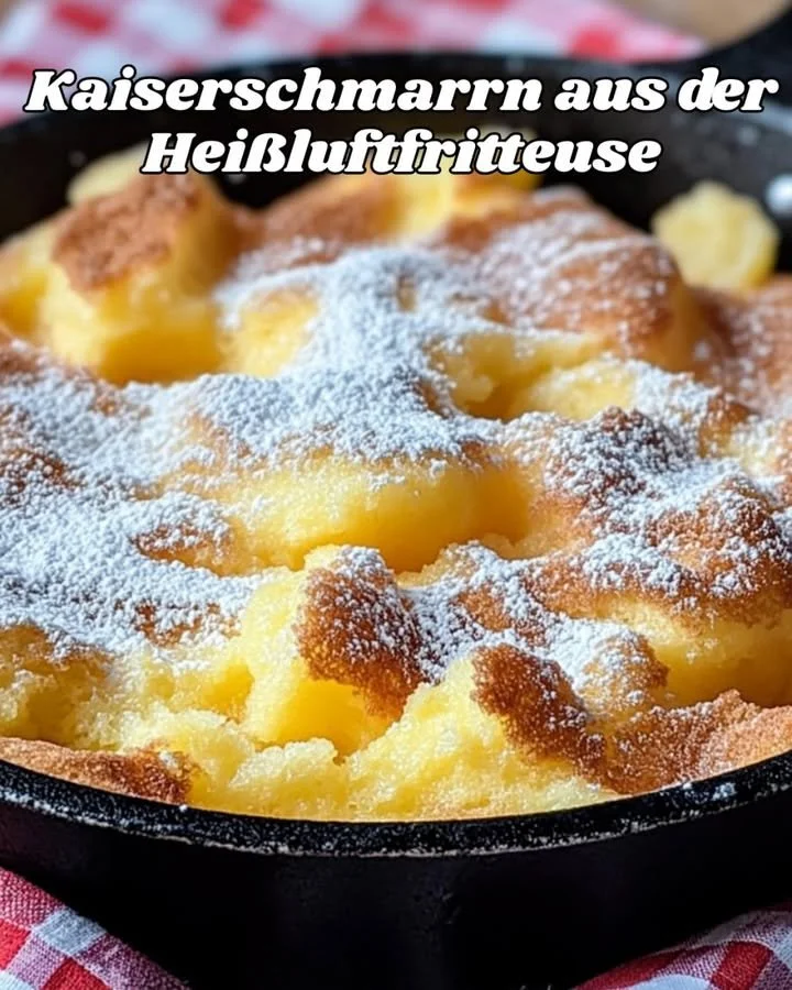 Kaiserschmarrn aus der Heißluftfritteuse auf einem Teller serviert