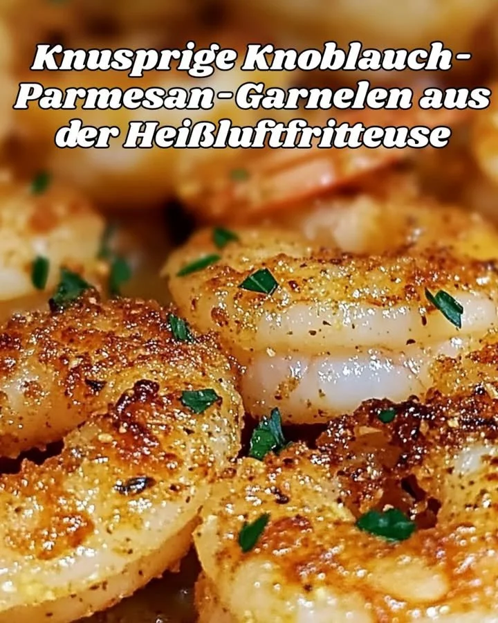 Knusprige Knoblauch-Parmesan-Garnelen aus der Heißluftfritteuse auf einem Teller