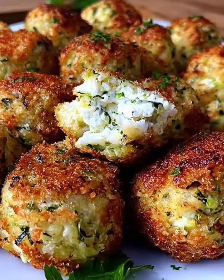 Knusprige Zucchini-Feta-Bällchen frisch aus dem Ofen