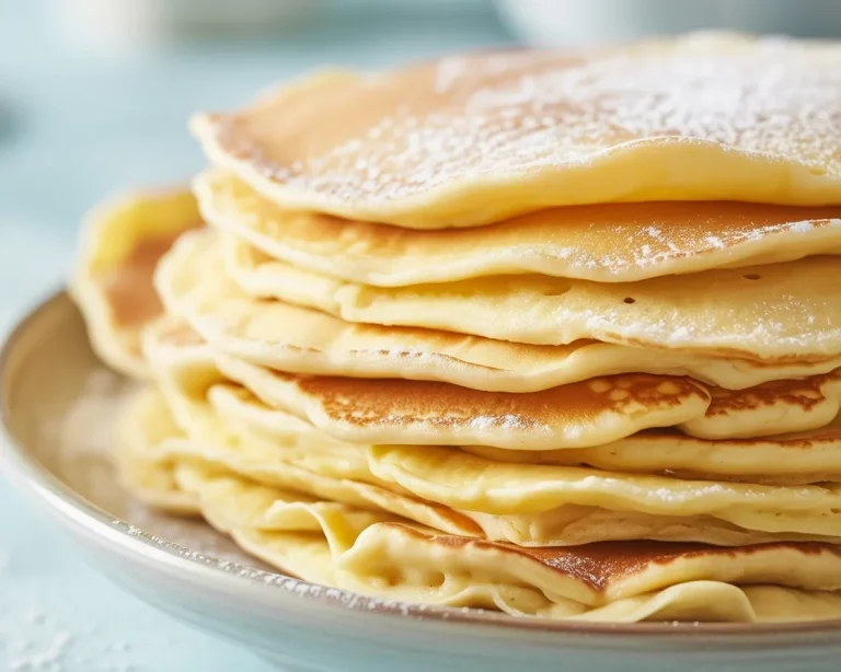 Ein köstlicher Pfannkuchen auf einem Teller, frisch zubereitet nach dem Pfannkuchen Rezept.