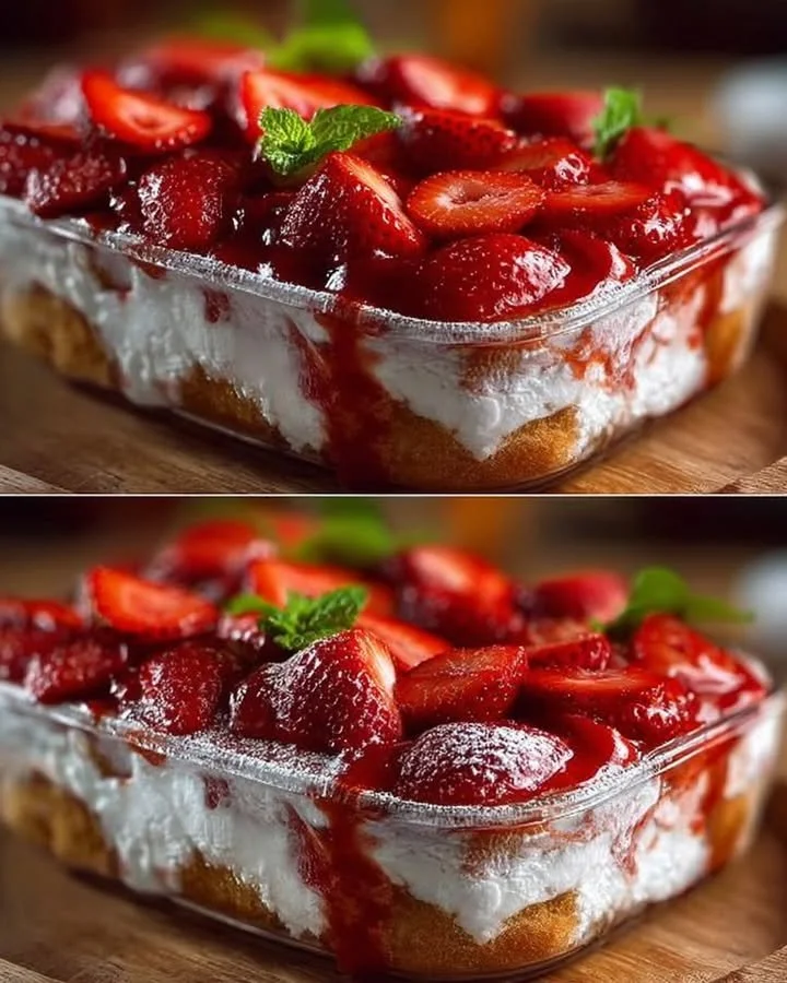 Selbstgemachtes Erdbeer-Tiramisu mit frischen Erdbeeren und Sahne