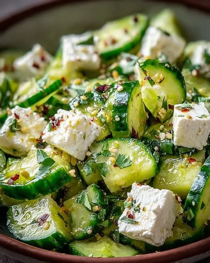 Superschneller GurkenFeta-Salat mit frischen Gurken und Feta-Käse
