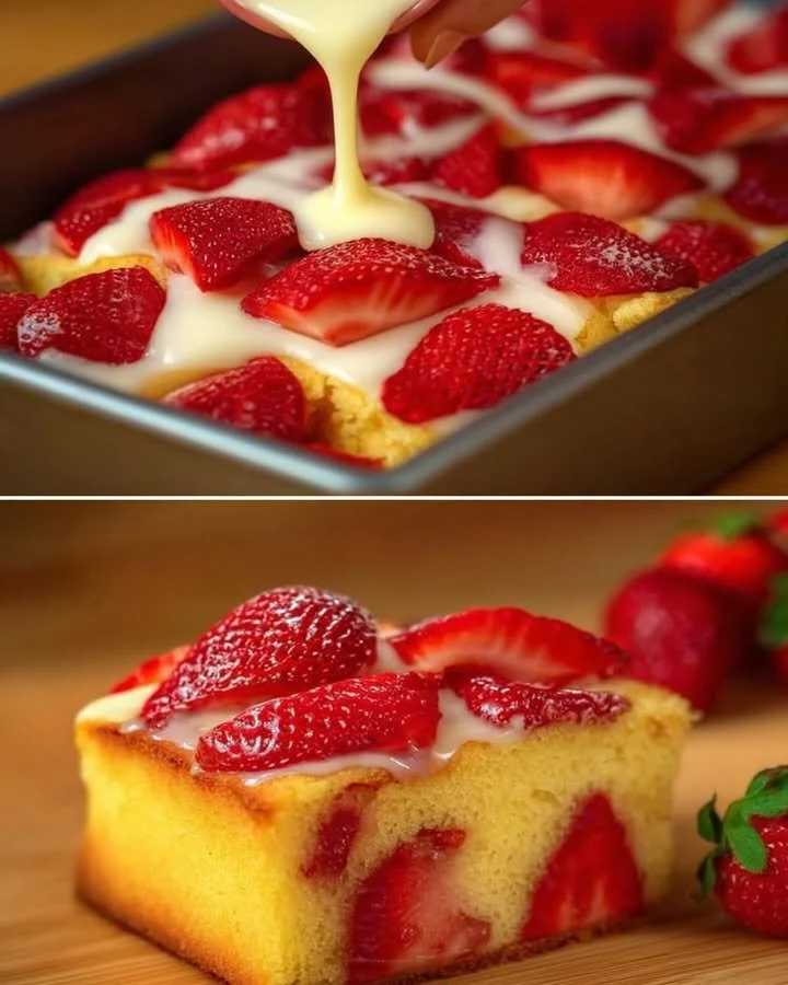 Luftiger Erdbeer-Joghurt-Kuchen mit frischen Erdbeeren und cremigem Joghurt.