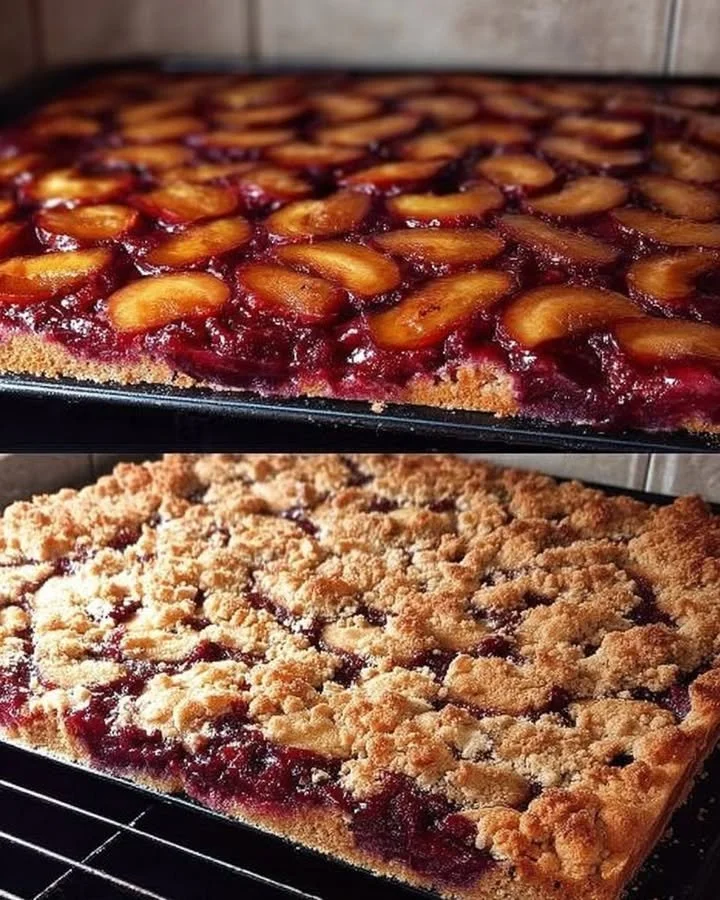 Leckerer Pflaumenkuchen vom Blech mit frischen Pflaumen und goldbraunem Teig