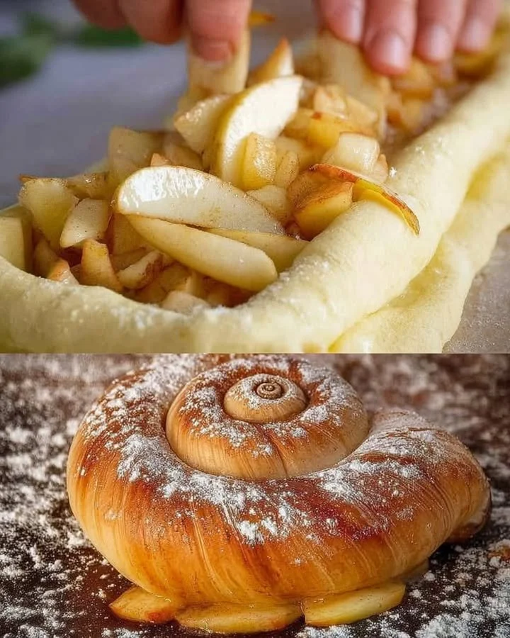 Leckere Apfelschnecken auf einem Teller, frisch gebacken und dekoriert.