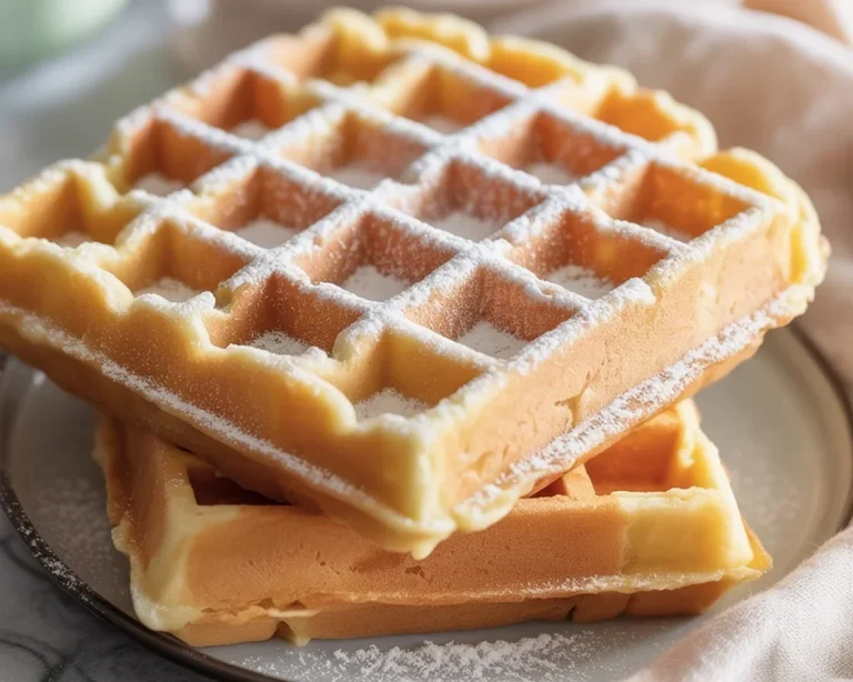 Belgische Waffeln aus leichtem Waffelteig, außen knusprig und innen fluffig.