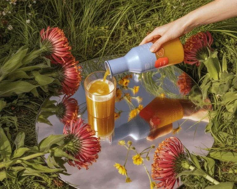 Vielfalt an Wellness-Drinks mit Ingwer, Kurkuma und natürlichen Zutaten für Gesundheit