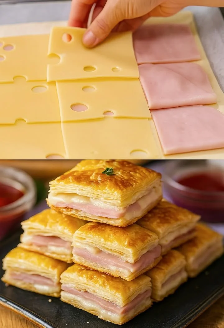 Blätterteig mit Schinken und Käse frisch aus dem Ofen