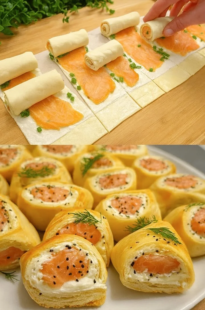 Leckere Blätterteig-Räucherlachsröllchen als Snack für Feste