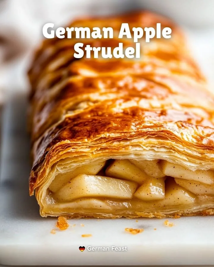 Frischer Deutscher Apfelstrudel mit Äpfeln und Zimt auf einem Teller