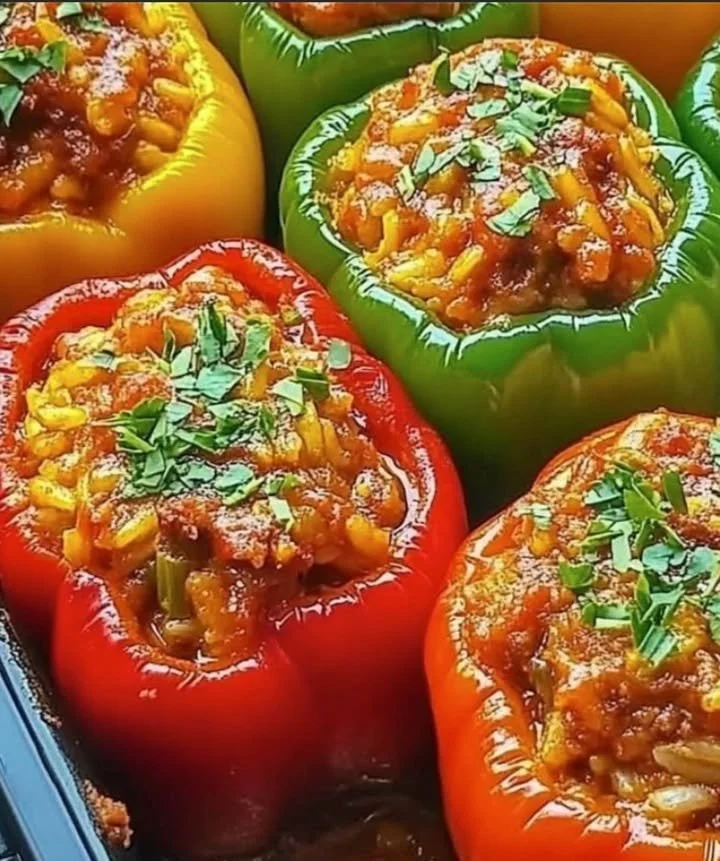 Gefüllte Paprika mit Hackfleisch und Reis auf einem Teller