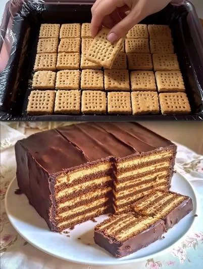 Kalter Hund Kuchen aus Keksen und Schokolade, ein beliebtes Rezept.