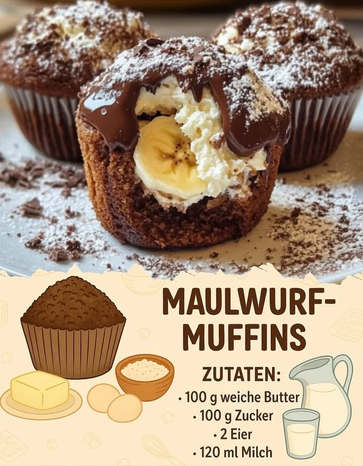 Köstliche Maulwurf-Muffins mit Schokolade und Erdbeerfüllung