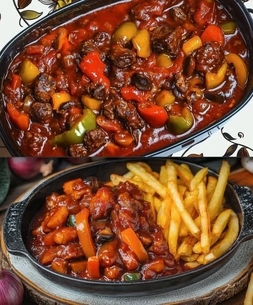 Omas Schaschliktopf mit köstlichem Schaschlik und traditionellen Zutaten