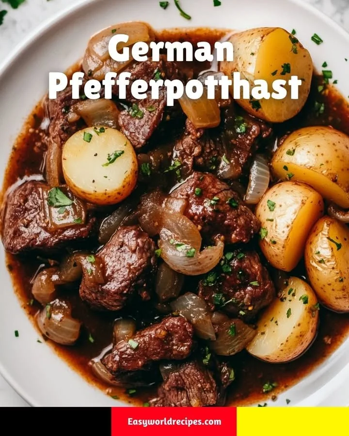 Ein leckeres Pfefferpotthast Gericht mit zarten Fleischstücken und einer würzigen Soße.