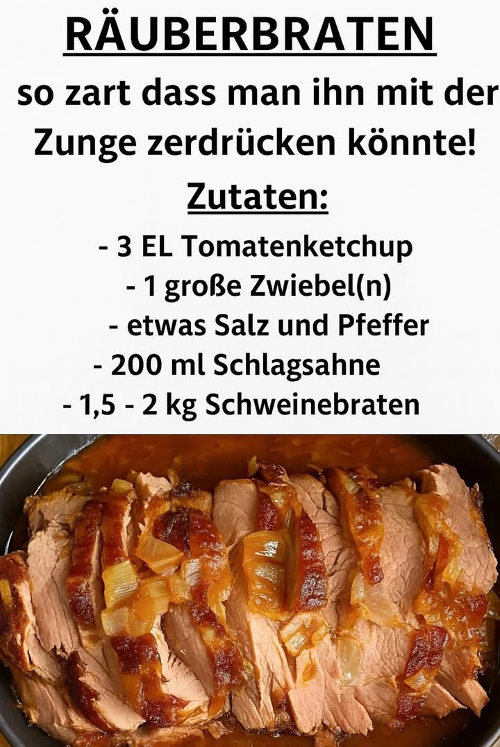Traditioneller Räuberbraten mit Beilagen auf einem Teller serviert.