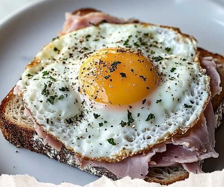 Strammer Max - ein traditionelles deutsches Gericht mit Brot, Schinken und Ei.