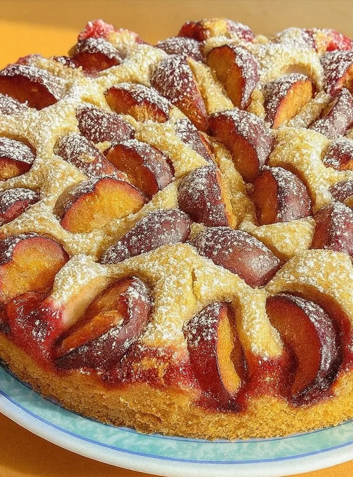 Zwetschgenkuchen mit Zimtstreuseln auf einem Teller