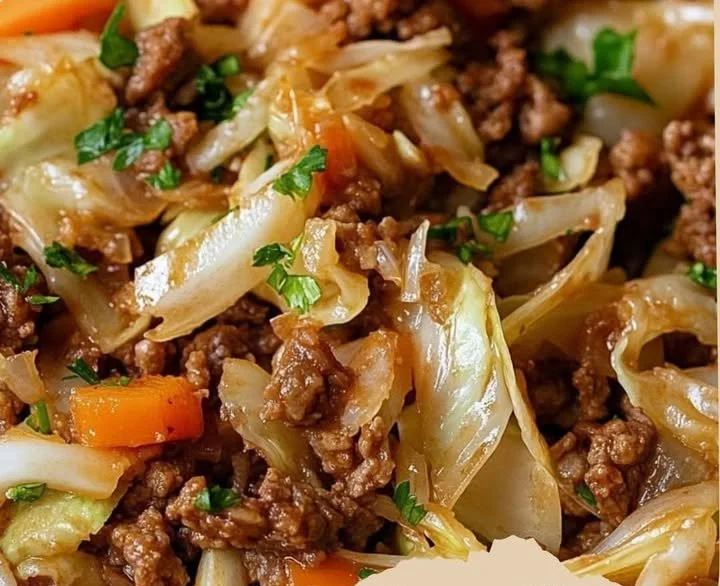 Gesunde Hackfleisch-Kohl-Pfanne in einer Pfanne zubereitet