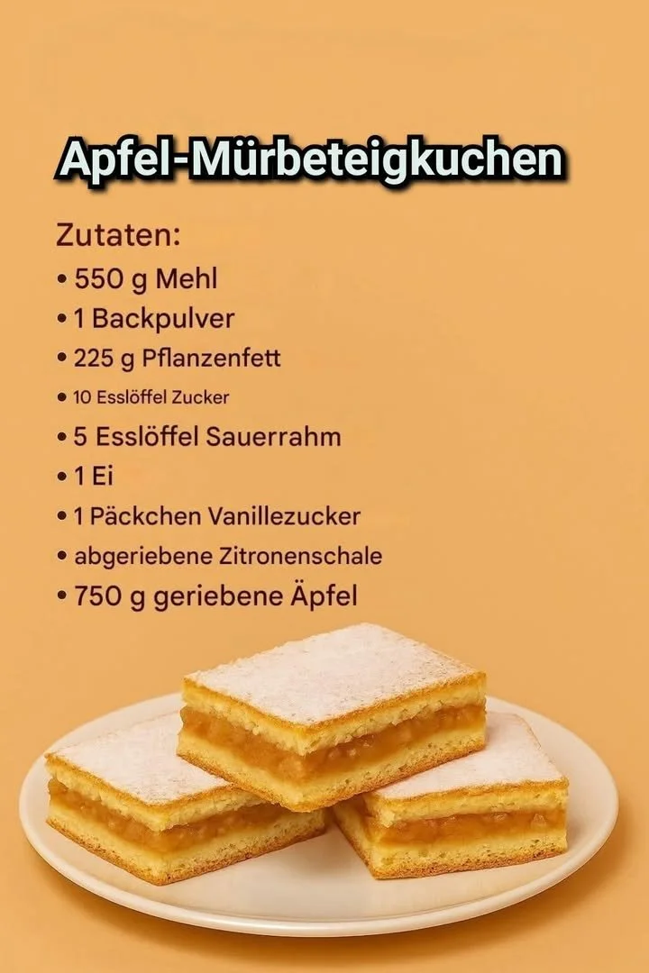 Leckerer Apfel-Mürbeteigkuchen mit frischen Äpfeln und knusprigem Teig.